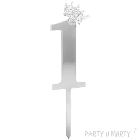 topper plastikowy cyfra 1 korona srebrna partypal