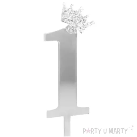 topper plastikowy cyfra 1 korona srebrna partypal