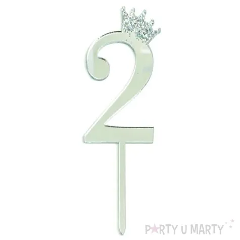 topper plastikowy cyfra 2 korona srebrna partypal