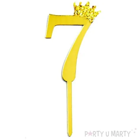 topper plastikowy cyfra 7 korona zlota partypal