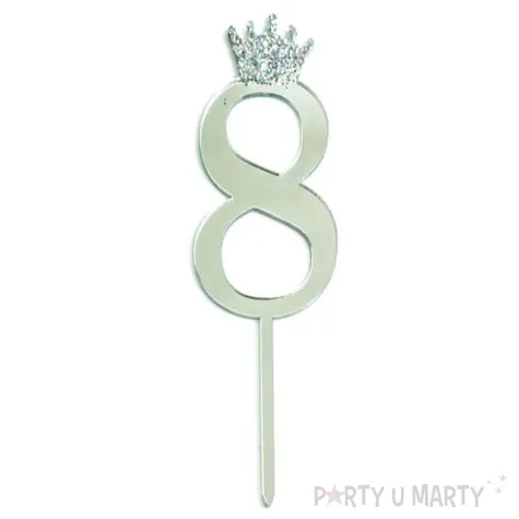 topper plastikowy cyfra 8 korona srebrna partypal