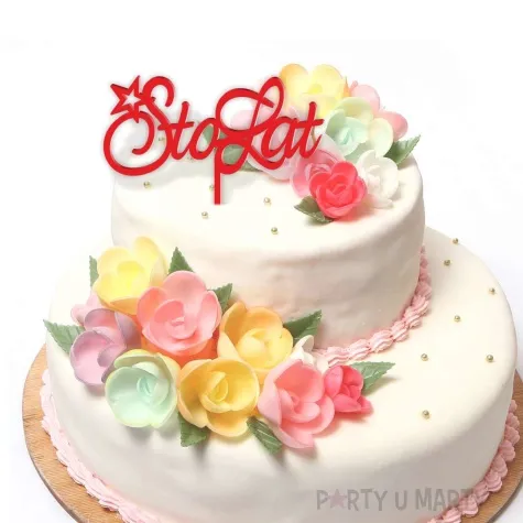 topper z pleksy 100 sto lat czerwony 15x17 5 cm