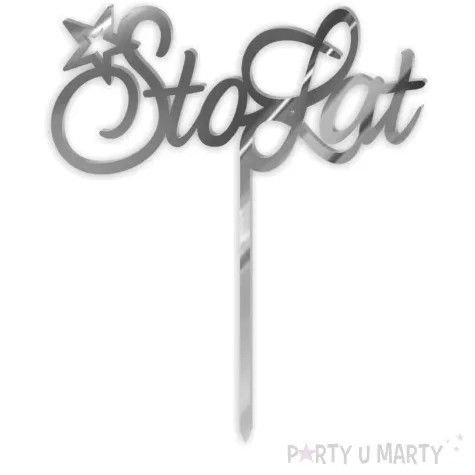 topper z pleksy 100 sto lat srebrny lustrzany 15x17 5 cm