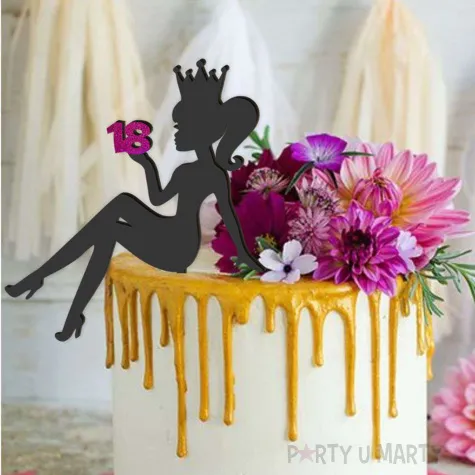 topper z pleksy 70 urodziny hot laska czarny roz holo 13 x 16 5 cm