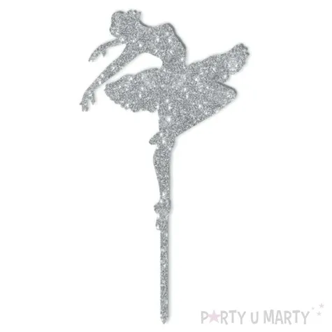 topper z pleksy baletnica srebrny brokat 8 5x18 cm