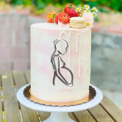 topper z pleksy bok tortu ciezarna srebrny lustrzany 10x14 cm