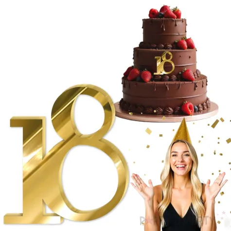 topper z pleksy bok tortu cyfra 18 zloty lustrzany 8 x 9 5 cm