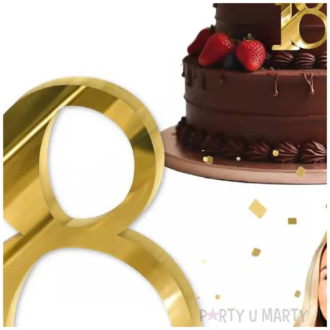 topper z pleksy bok tortu cyfra 18 zloty lustrzany 8 x 9 5 cm