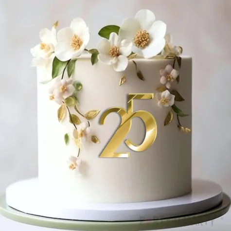 topper z pleksy bok tortu cyfra 25 zloty lustrzany 8 x 9 cm