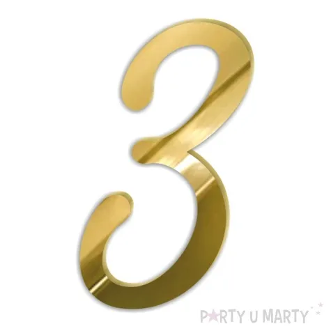 topper z pleksy bok tortu cyfra 3 zlote lustro 5 x 8 3 cm