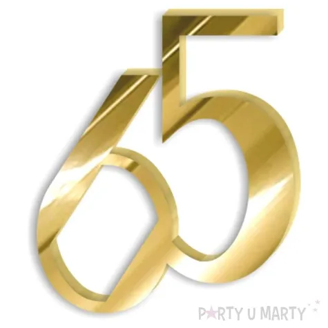 topper z pleksy bok tortu cyfra 65 zloty lustrzany 8 x 9 cm