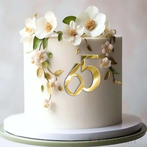 topper z pleksy bok tortu cyfra 65 zloty lustrzany 8 x 9 cm