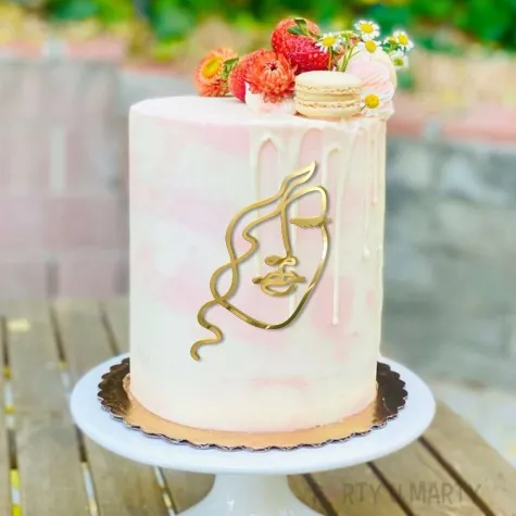 topper z pleksy bok tortu dziewczyna zloty lustrzany 10x14 cm