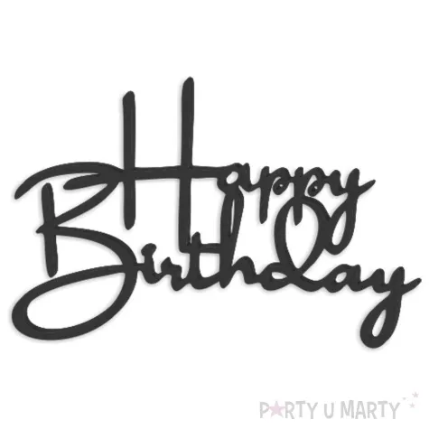 topper z pleksy bok tortu happy birthday czarny 12x8 cm