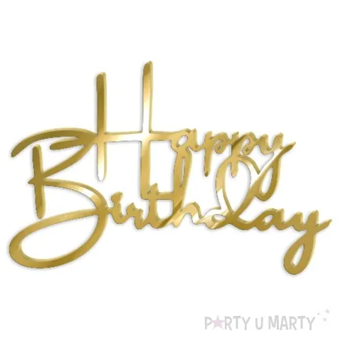 topper z pleksy bok tortu happy birthday zloty lustrzany 12x8 cm