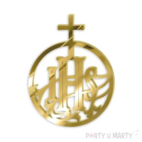 topper z pleksy bok tortu hostia ihs w kolku zloty lustrzany 8x10 cm