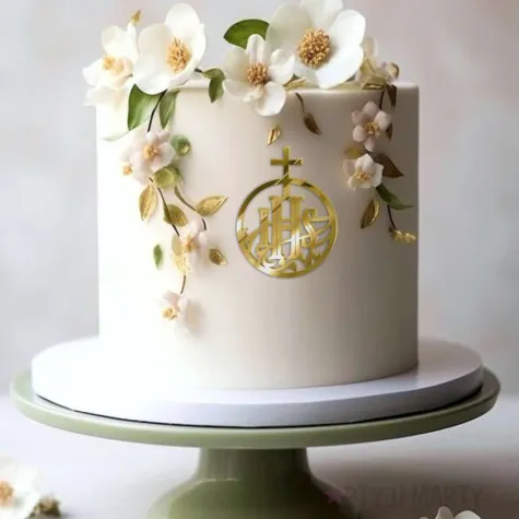 topper z pleksy bok tortu hostia ihs w kolku zloty lustrzany 8x10 cm