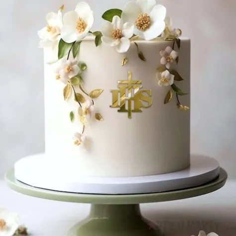 topper z pleksy bok tortu hostia ihs zloty lustrzany 7x8 cm