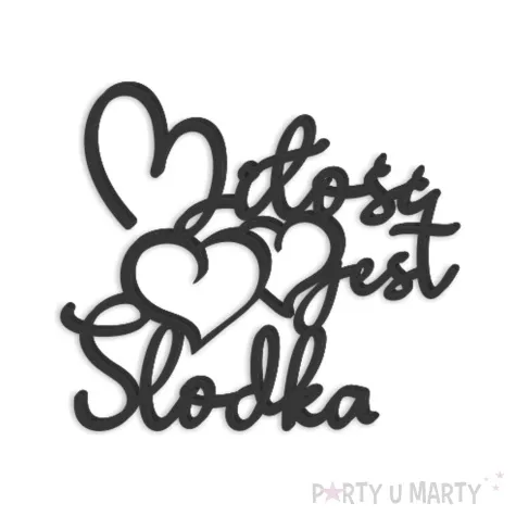 topper z pleksy bok tortu milosc jest slodka czarny 10x9 cm