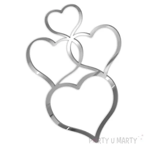 topper z pleksy bok tortu serca srebrny lustrzany 12x18 cm