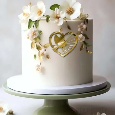 topper z pleksy bok tortu serce i golebica zloty lustrzany 9x10 cm