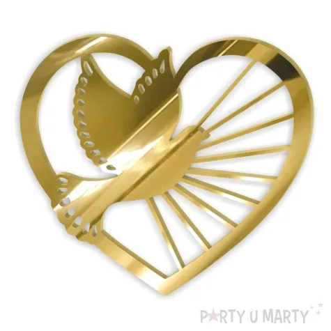 topper z pleksy bok tortu serce i golebica zloty lustrzany 9x10 cm