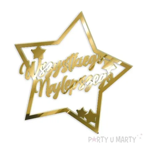 topper z pleksy bok tortu wszystkiego najlepszego zloty lustrzany 10x11 cm