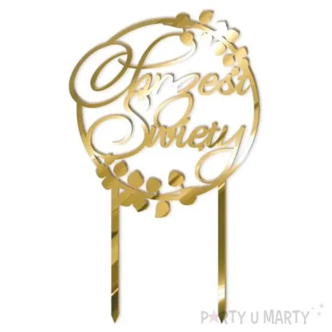 topper z pleksy chrzest swiety listki zloty lustrzany 11 5 x 19 cm