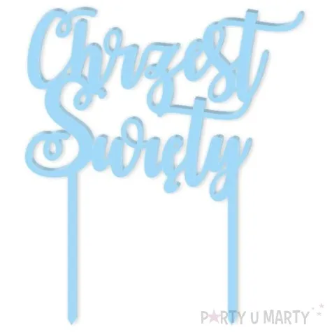 topper z pleksy chrzest swiety zawijaski niebieski pastel 16 5 cm