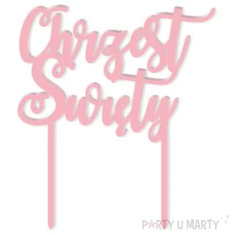 topper z pleksy chrzest swiety zawijaski rozowy pastel 16 5 cm