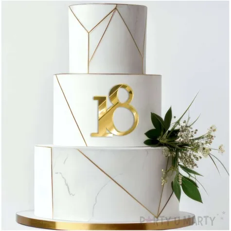 topper z pleksy cyfra 18 urodziny zloty lustrzany 8x9 5 cm