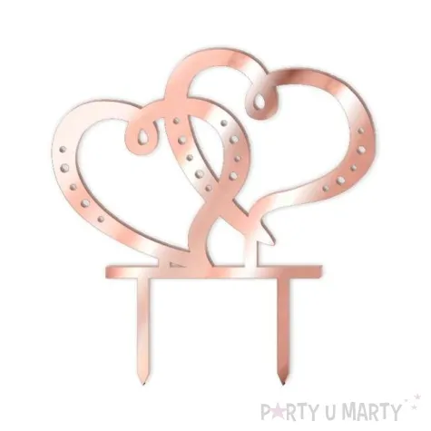 topper z pleksy dwa serca rose gold lustrzany 15 cm