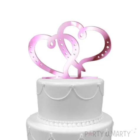 topper z pleksy dwa serca rozowy lustrzany 15 cm