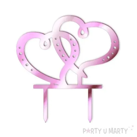 topper z pleksy dwa serca rozowy lustrzany 15 cm