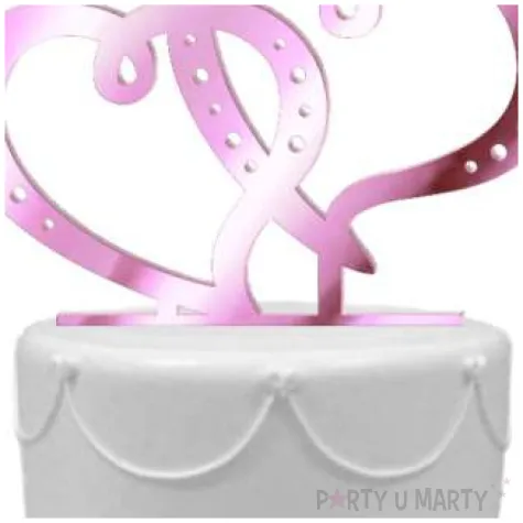 topper z pleksy dwa serca rozowy lustrzany 15 cm