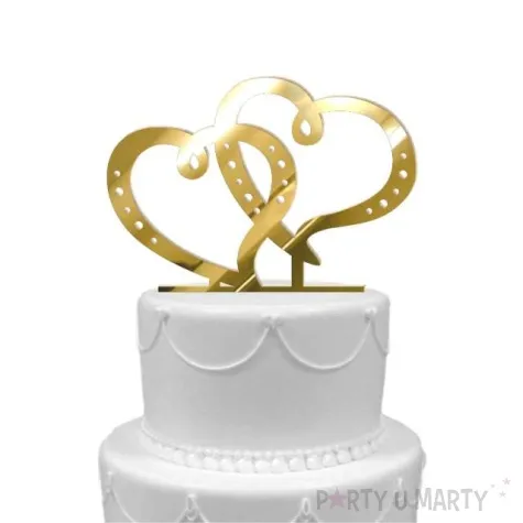 topper z pleksy dwa serca zloty lustrzany 15 cm