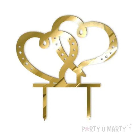 topper z pleksy dwa serca zloty lustrzany 15 cm