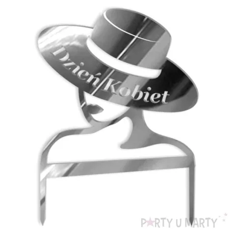 topper z pleksy dzien kobiet dama srebrny lustrzany 13x18 cm