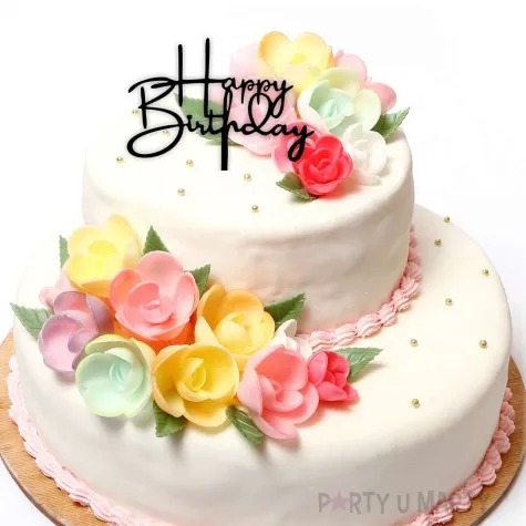 topper z pleksy happy birthday czarny 15 5 cm