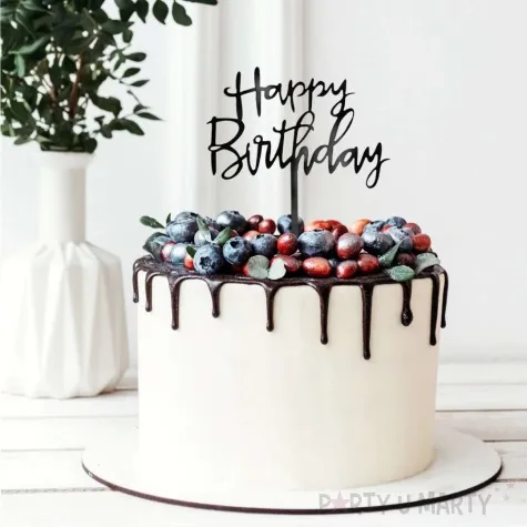 topper z pleksy happy birthday czarny partypal 13 5 cm