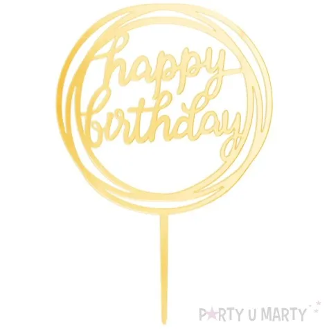topper z pleksy happy birthday okragly zloty lustrzany partypal 17 cm