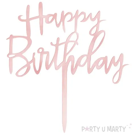 topper z pleksy happy birthday rozowe zloto lustrzany partypal 13 5 cm