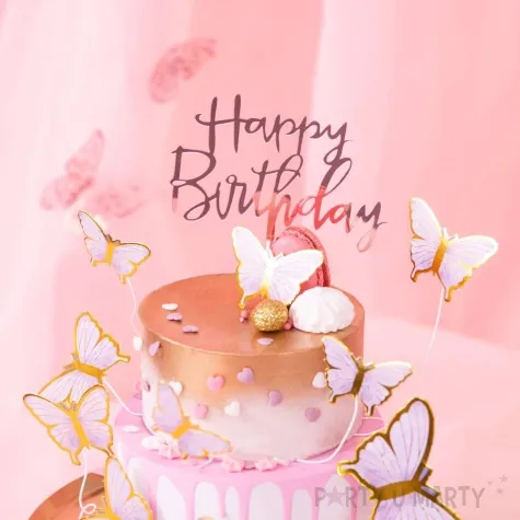 topper z pleksy happy birthday rozowe zloto lustrzany partypal 13 5 cm