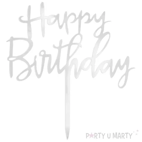 topper z pleksy happy birthday srebrny lustrzany partypal 13 5 cm