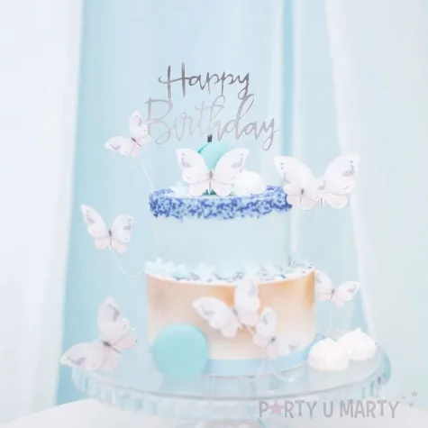 topper z pleksy happy birthday srebrny lustrzany partypal 13 5 cm