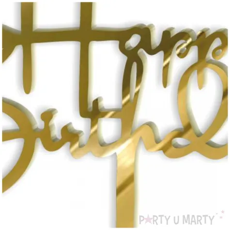 topper z pleksy happy birthday zlote lustro 15 5 cm