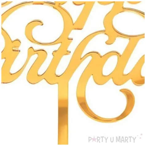 topper z pleksy happy birthday zloty lustrzany godan 15 x 11 cm