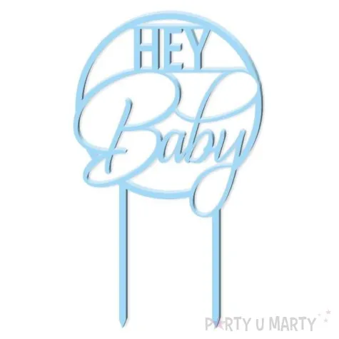 topper z pleksy hey baby niebieski pastel 11 5 x 18 5 cm