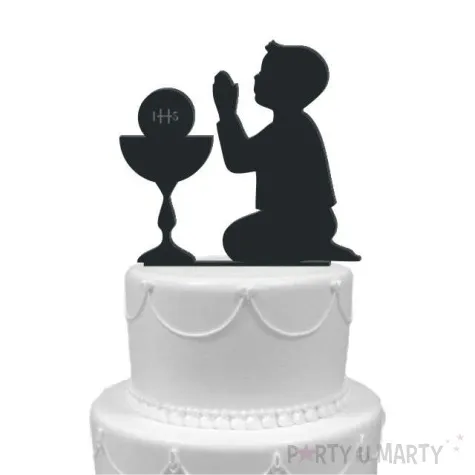 topper z pleksy i komunia chlopiec czarna 12 cm