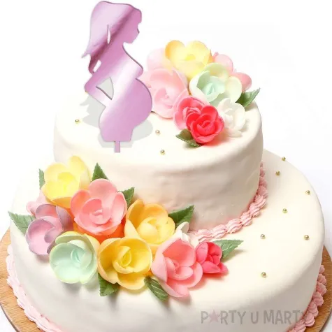 topper z pleksy kobieta w ciazy rozowy lustrzany 6x18 cm